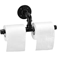 IMQOQ Portarrollos doble para papel higiénico de estilo urbano industrial rústico en tubo de hierro montado en la pared